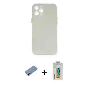 ieg™ iPhone 12 Pro Max Kılıf Yadigar Yansıma Serisi - Siyah Polymer Nano Ekran Koruyucu + Shine Kamera Lens Koruma Cam - PE