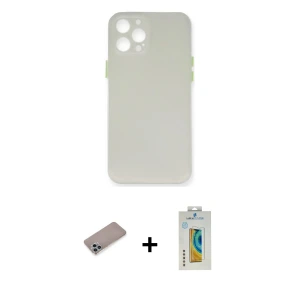 ieg™ iPhone 12 Pro Max Kılıf Yadigar Yansıma Serisi - Siyah Polymer Nano Ekran Koruyucu + Shine Kamera Lens Koruma Cam - SABE
