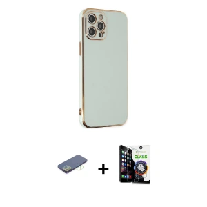 ieg™ iPhone 12 Pro Max Kılıf Yankı Serisi - Şeffaf Temperli Cam Ekran Koruyucu + Renkli Kamera Lens Koruma Cam - YL