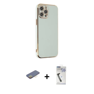 ieg™ iPhone 12 Pro Max Kılıf Yankı Serisi - Şeffaf Uv Polymer Nano Ekran Koruyucu + Renkli Kamera Lens Koruma Cam - SI