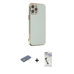 ieg™ iPhone 12 Pro Max Kılıf Yankı Serisi - Şeffaf Uv Polymer Nano Ekran Koruyucu + Renkli Kamera Lens Koruma Cam - YL
