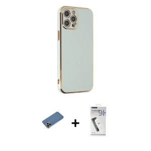 ieg™ iPhone 12 Pro Max Kılıf Yankı Serisi - Şeffaf Uv Polymer Nano Ekran Koruyucu + Shine Kamera Lens Koruma Cam - GD