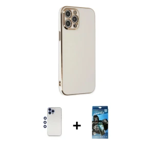 ieg™ iPhone 12 Pro Max Kılıf Yankı Serisi - Siyah 34D Izgaralı Cam + Shine Kamera Lens - LT