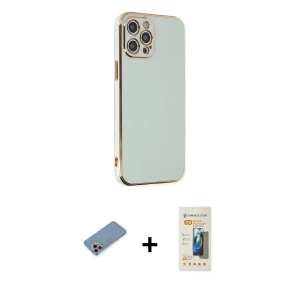 ieg™ iPhone 12 Pro Max Kılıf Yankı Serisi - Siyah 6D Mat Seramik Hayalet Nano Ekran Koruyucu + Shine Kamera Lens Koruma Cam - PE