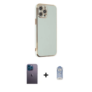 ieg™ iPhone 12 Pro Max Kılıf Yankı Serisi - Siyah Joko Magic 5D Cam + Neon Fosforlu Kamera Lens - MI