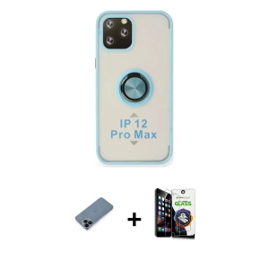 ieg™ iPhone 12 Pro Max Kılıf Yörünge Çizgi - Şeffaf Temperli Cam Ekran Koruyucu + Shine Kamera Lens Koruma Cam - SH