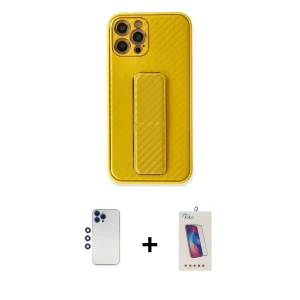 ieg™ iPhone 12 Pro Max Kılıf Yörünge Yansıma - Siyah Joko 5D Cam + Shine Kamera Lens - LT