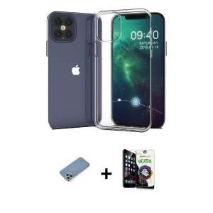 ieg™ iPhone 12 Pro Max Kılıf Zirve Doku - Şeffaf Temperli Cam Ekran Koruyucu + Shine Kamera Lens Koruma Cam - GS