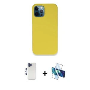 ieg™ iPhone 12 Pro Max Kılıf Zirve Modern Özel Seri - Siyah 3D Antistatik Seramik Nano Ekran Koruyucu + Shine Kamera Lens - LT