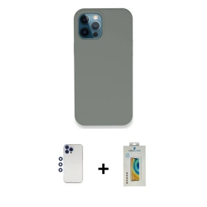 ieg™ iPhone 12 Pro Max Kılıf Zirve Modern Özel Seri - Siyah Polymer Nano Ekran Koruyucu + Shine Kamera Lens - LT