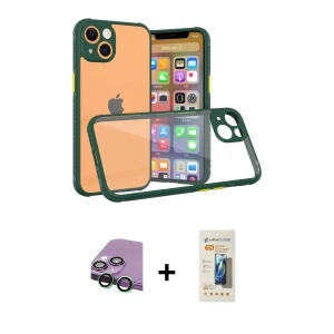 ieg™ iPhone 13 Mini Kılıf Nova Asil Özel Seri - Siyah 6D Mat Seramik Hayalet Nano Ekran Koruyucu + Raze Metal Kamera Lens - YL