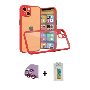 ieg™ iPhone 13 Mini Kılıf Nova Asil Özel Seri - Siyah Polymer Nano Ekran Koruyucu + Raze Metal Kamera Lens - KI