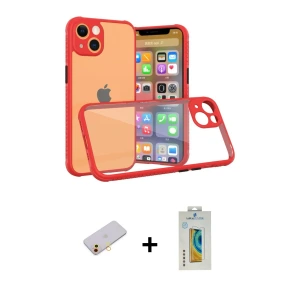 ieg™ iPhone 13 Mini Kılıf Nova Asil Özel Seri - Siyah Polymer Nano Ekran Koruyucu + Renkli Kamera Lens Koruma Cam - SI