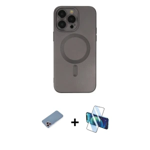 ieg™ iPhone 13 Pro Kılıf Akış Minimal Özel Seri - Siyah 3D Antistatik Seramik Nano Ekran Koruyucu + Shine Kamera Lens Koruma Cam - PE