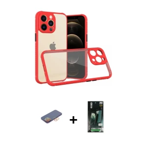 ieg™ iPhone 13 Pro Kılıf Nova Asil Özel Seri - Şeffaf 360 Full Body Arka Koruyucu + Renkli Kamera Lens Koruma Cam - TU
