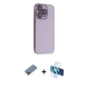ieg™ iPhone 13 Pro Kılıf Siluet Minimal Özel Seri - Siyah 3D Antistatik Seramik Nano Ekran Koruyucu + Metal Kamera Lens Koruma Cam - KI