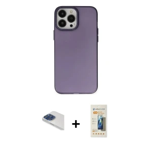 ieg™ iPhone 13 Pro Max Kılıf Ahenk Çizgi Prime - Siyah 6D Mat Seramik Hayalet Nano Ekran Koruyucu + Pers Alüminyum Kamera Lens - LT