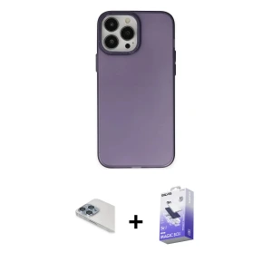 ieg™ iPhone 13 Pro Max Kılıf Ahenk Çizgi Prime - Siyah Bilvis 5in1 5D Magic Hayalet Cam Ekran Koruyucu + Pers Alüminyum Kamera Lens - SABE