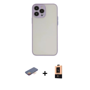 ieg™ iPhone 13 Pro Max Kılıf Ahenk Çizgi Serisi - Şeffaf Maxco Cam Ekran Koruyucu + Renkli Kamera Lens Koruma Cam - TU