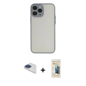 ieg™ iPhone 13 Pro Max Kılıf Ahenk Çizgi Serisi - Siyah 6D Mat Seramik Hayalet Nano Ekran Koruyucu + Pers Alüminyum Kamera Lens - LT