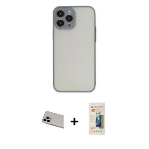 ieg™ iPhone 13 Pro Max Kılıf Ahenk Çizgi Serisi - Siyah 6D Mat Seramik Hayalet Nano Ekran Koruyucu + Rainbow Kamera Lens Koruma Cam - MR