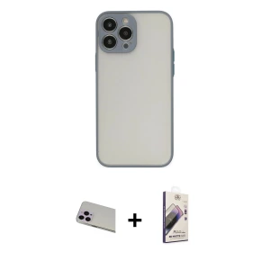 ieg™ iPhone 13 Pro Max Kılıf Ahenk Çizgi Serisi - Siyah Bilvis 3D Mat Cam Ekran Koruyucu + Rainbow Kamera Lens Koruma Cam - MR