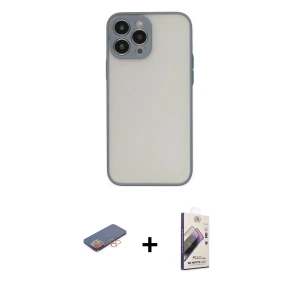 ieg™ iPhone 13 Pro Max Kılıf Ahenk Çizgi Serisi - Siyah Bilvis 3D Mat Cam Ekran Koruyucu + Renkli Kamera Lens Koruma Cam - TU