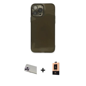 ieg™ iPhone 13 Pro Max Kılıf Ahenk Doku - Şeffaf Maxco Cam Ekran Koruyucu + Rainbow Kamera Lens Koruma Cam - MR