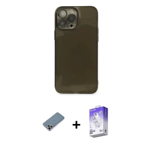 ieg™ iPhone 13 Pro Max Kılıf Ahenk Doku - Siyah Bilvis 5in1 3D Magic Cam Ekran Koruyucu + Metal Kamera Lens Koruma Cam - MR