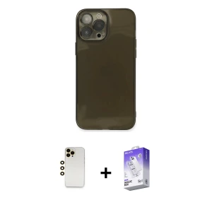 ieg™ iPhone 13 Pro Max Kılıf Ahenk Doku - Siyah Bilvis 5in1 3D Magic Cam Ekran Koruyucu + Shine Kamera Lens - GD