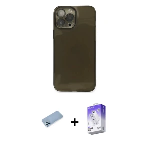 ieg™ iPhone 13 Pro Max Kılıf Ahenk Doku - Siyah Bilvis 5in1 3D Magic Cam Ekran Koruyucu + Shine Kamera Lens Koruma Cam - MI