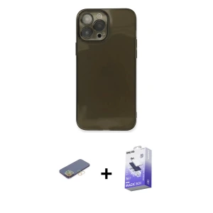 ieg™ iPhone 13 Pro Max Kılıf Ahenk Doku - Siyah Bilvis 5in1 5D Magic Hayalet Cam Ekran Koruyucu + Renkli Kamera Lens Koruma Cam - SI