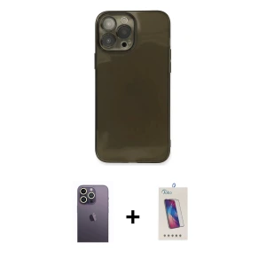 ieg™ iPhone 13 Pro Max Kılıf Ahenk Doku - Siyah Joko 5D Cam + Neon Fosforlu Kamera Lens - BZ