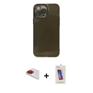 ieg™ iPhone 13 Pro Max Kılıf Ahenk Doku - Siyah Joko 5D Cam + Pers Alüminyum Kamera Lens - KI