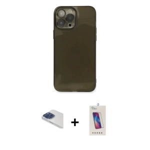 ieg™ iPhone 13 Pro Max Kılıf Ahenk Doku - Siyah Joko 5D Cam + Pers Alüminyum Kamera Lens - LT