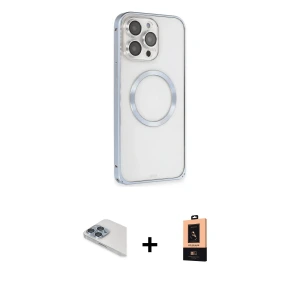ieg™ iPhone 13 Pro Max Kılıf Ahenk Işık Serisi - Şeffaf Maxco Cam Ekran Koruyucu + Pers Alüminyum Kamera Lens - SABE