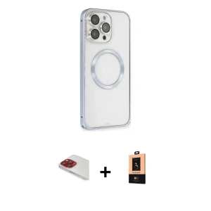 ieg™ iPhone 13 Pro Max Kılıf Ahenk Işık Serisi - Şeffaf Maxco Cam Ekran Koruyucu + Pers Alüminyum Kamera Lens - KI