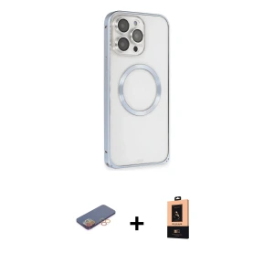ieg™ iPhone 13 Pro Max Kılıf Ahenk Işık Serisi - Şeffaf Maxco Cam Ekran Koruyucu + Renkli Kamera Lens Koruma Cam - TU