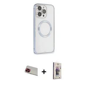 ieg™ iPhone 13 Pro Max Kılıf Ahenk Işık Serisi - Siyah Bilvis 3D Cam Ekran Koruyucu + Rainbow Kamera Lens Koruma Cam - KI