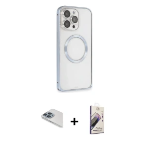 ieg™ iPhone 13 Pro Max Kılıf Ahenk Işık Serisi - Siyah Bilvis 3D Mat Cam Ekran Koruyucu + Pers Alüminyum Kamera Lens - SABE