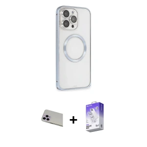 ieg™ iPhone 13 Pro Max Kılıf Ahenk Işık Serisi - Siyah Bilvis 5in1 3D Magic Cam Ekran Koruyucu + Rainbow Kamera Lens Koruma Cam - MR
