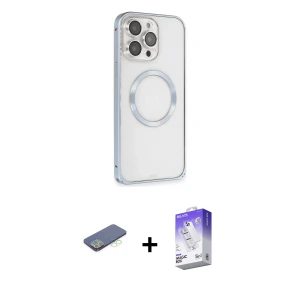 ieg™ iPhone 13 Pro Max Kılıf Ahenk Işık Serisi - Siyah Bilvis 5in1 3D Magic Cam Ekran Koruyucu + Renkli Kamera Lens Koruma Cam - YL