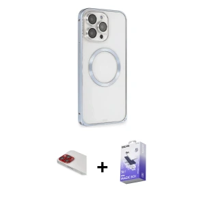 ieg™ iPhone 13 Pro Max Kılıf Ahenk Işık Serisi - Siyah Bilvis 5in1 5D Magic Hayalet Cam Ekran Koruyucu + Pers Alüminyum Kamera Lens - KI