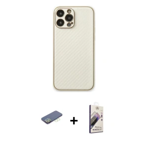 ieg™ iPhone 13 Pro Max Kılıf Ahenk Işık - Siyah Bilvis 3D Mat Cam Ekran Koruyucu + Renkli Kamera Lens Koruma Cam - YL