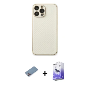 ieg™ iPhone 13 Pro Max Kılıf Ahenk Işık - Siyah Bilvis 5in1 5D Magic Hayalet Cam Ekran Koruyucu + Shine Kamera Lens Koruma Cam - PE