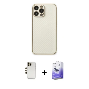ieg™ iPhone 13 Pro Max Kılıf Ahenk Işık - Siyah Bilvis 5in1 5D Magic Hayalet Cam Ekran Koruyucu + Shine Kamera Lens - GD