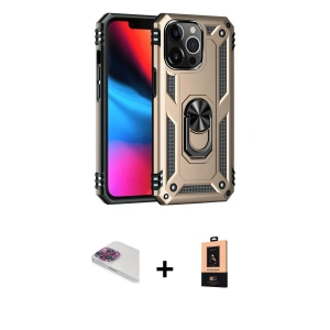 ieg™ iPhone 13 Pro Max Kılıf Ahenk Klasik Koleksiyonu - Şeffaf Maxco Cam Ekran Koruyucu + Pers Alüminyum Kamera Lens - GI