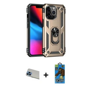 ieg™ iPhone 13 Pro Max Kılıf Ahenk Klasik Koleksiyonu - Siyah 18D Cam Ekran Koruyucu + Rainbow Kamera Lens Koruma Cam - MI