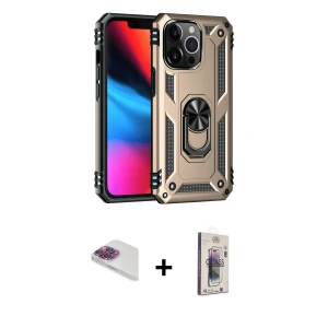 ieg™ iPhone 13 Pro Max Kılıf Ahenk Klasik Koleksiyonu - Siyah Bilvis 3D Cam Ekran Koruyucu + Pers Alüminyum Kamera Lens - GI