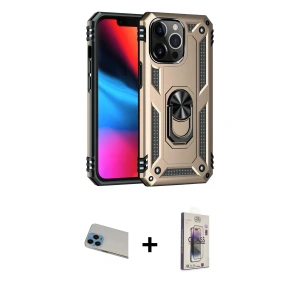 ieg™ iPhone 13 Pro Max Kılıf Ahenk Klasik Koleksiyonu - Siyah Bilvis 3D Cam Ekran Koruyucu + Rainbow Kamera Lens Koruma Cam - MI